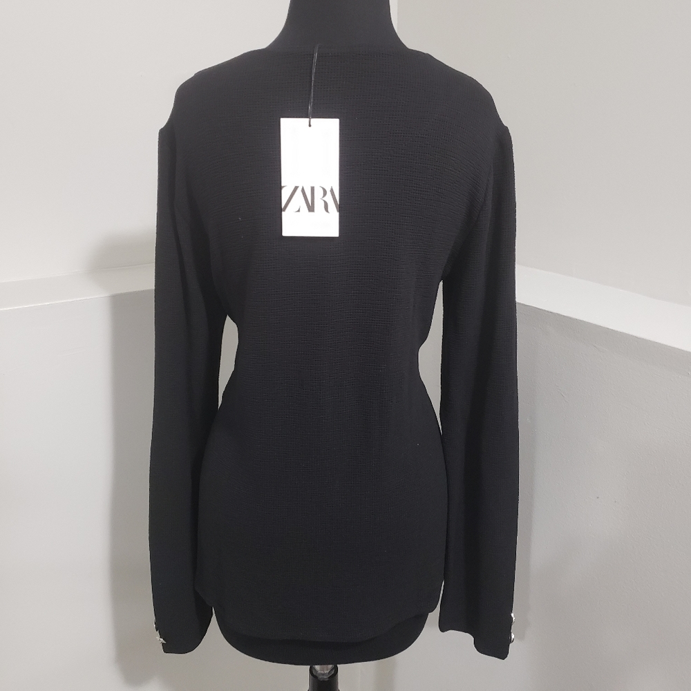 Zara Long Sleeve Black Shirt with Silver Accents, Size XL NWT - Picture 6 of 8